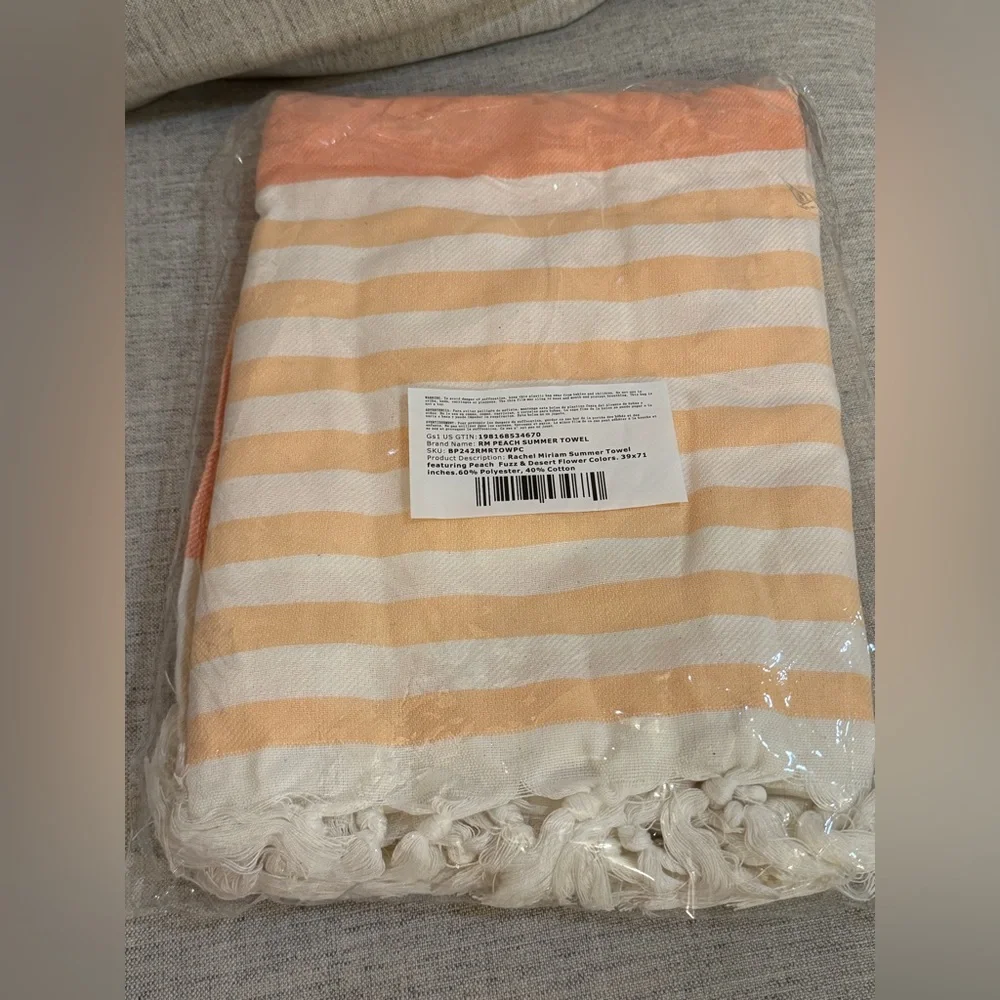 Rachel Miriam Positano Towel summer peach striped new